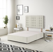 Astoria Divan Bed Base with 30 Inch Diamonte Button Headboard Plush Velvet | Cream | Ivory | Single