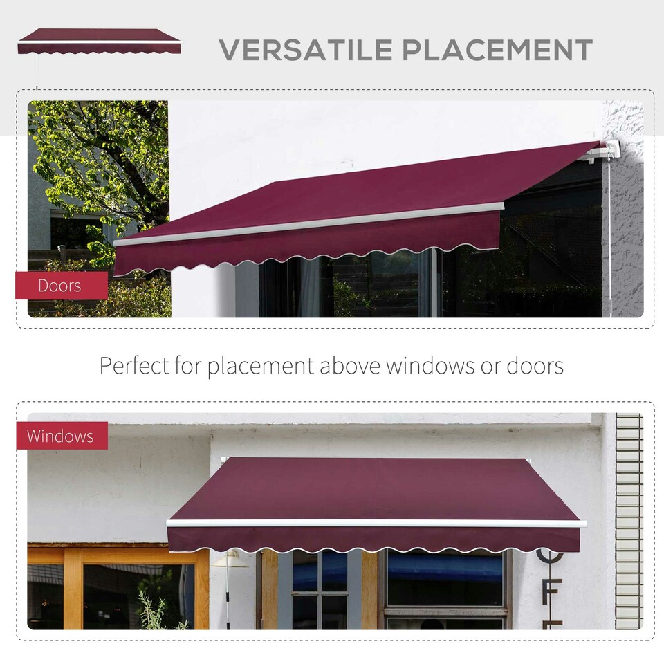 image 1 of Outsunny Garden Sun Shade Canopy Retractable Awning, 3 x 2.5m, Wine Red