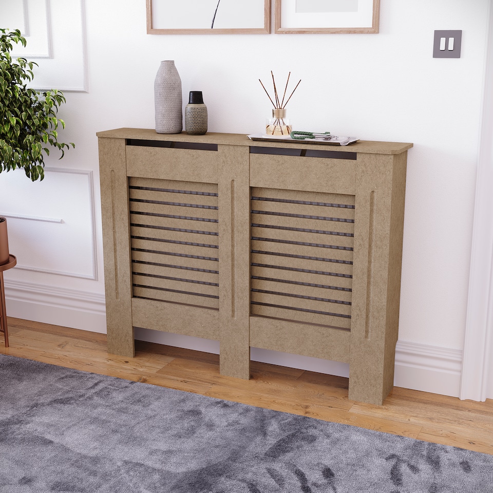 image 1 of Vida Designs Milton Radiator Cover MDF Slatted Cabinet, Unfinished, 111cm