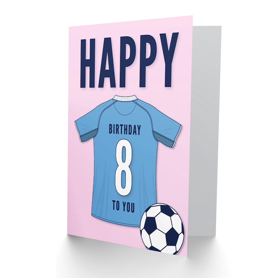 image 1 of Football Strip Kit Sky Jersey Top On Age 8 Year Old Child Kids 8th Birthday Card