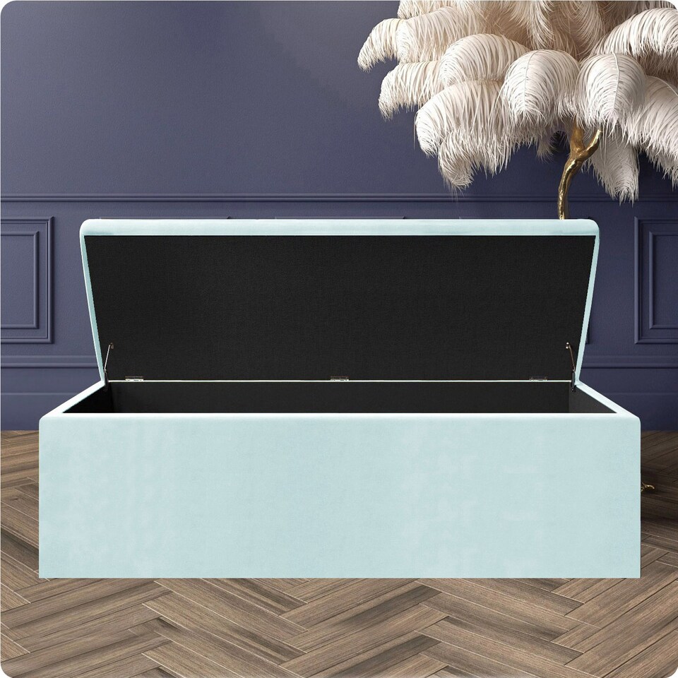 image 1 of 120cm Large Plain Safar Storage Ottoman Box, White Plush Velvet Upholstered Deep Storage Ottoman End of Bed Bench