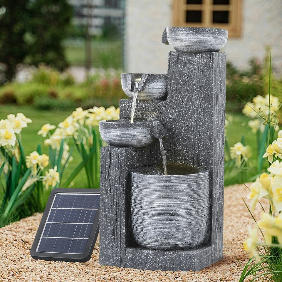 image 1 of Living and Home 4-Tier Solar Water Fountain Rockery for Outdoor Garden | Black