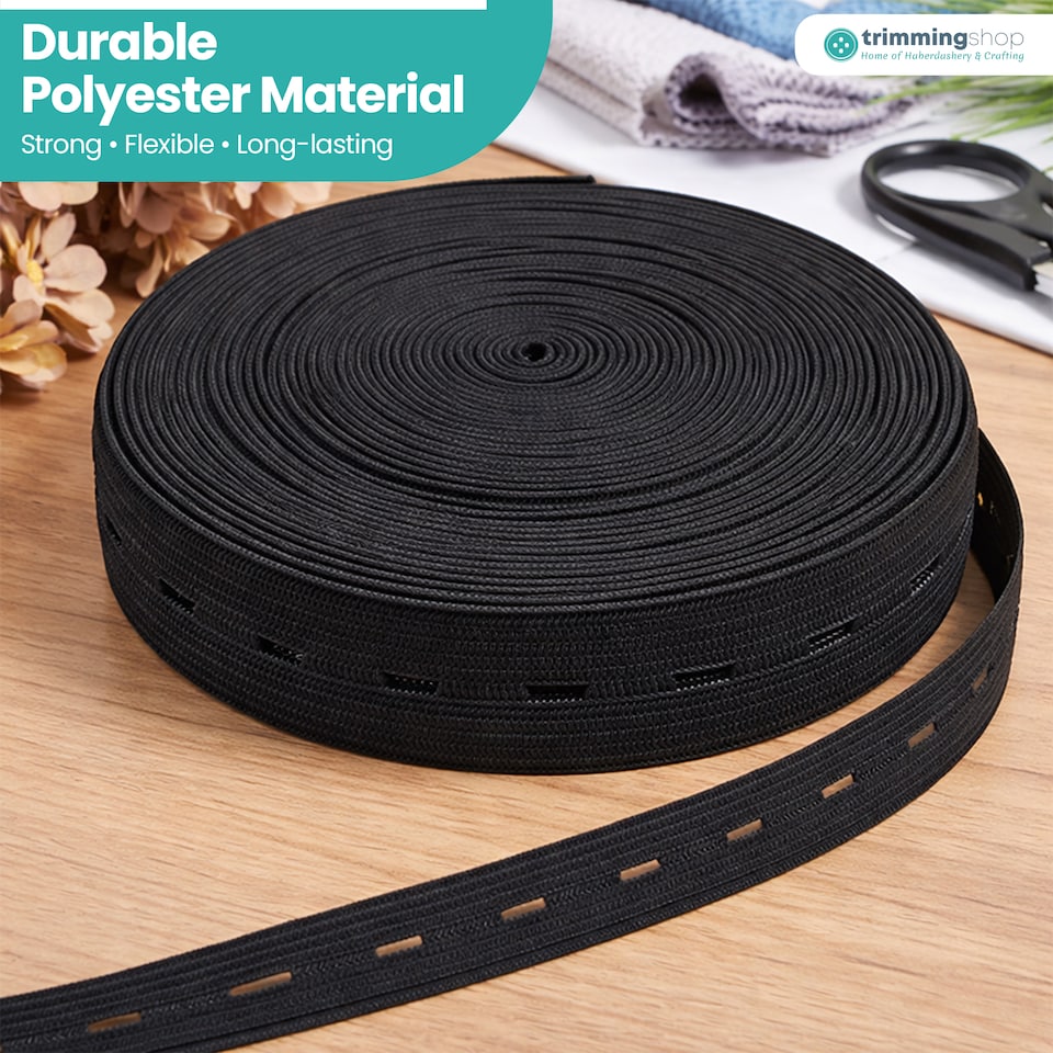 image 1 of 20mm Buttonhole Elastic, Soft Adjustable and Comfortable Design - 25M