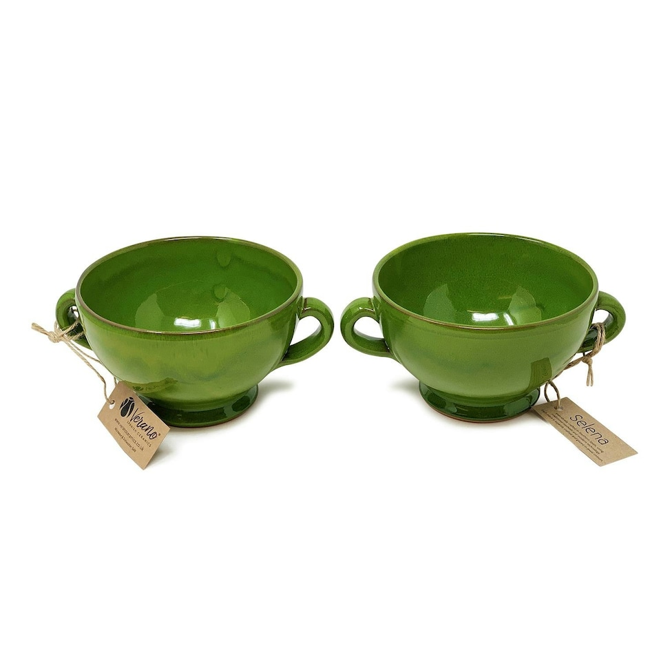 image 1 of Verano Spanish Ceramics Selena Glazed Set of 2 Soup Bowls - 9.5x14cm Dark Green | Green | 2