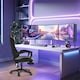 image 6 of Alivio Ergonomic Gaming Chair with Massage Lumbar Cushion & Retractable Footrest, PU Leather Video Game Chair (Grey)