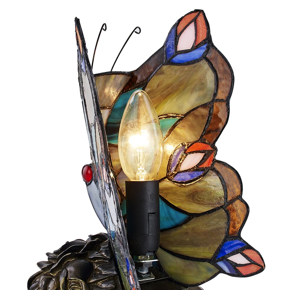 image 1 of Beautiful Handmade Multi-Coloured Glass Butterfly Tiffany Lamp with Bronze Base | Multi | Multi-coloured | 1