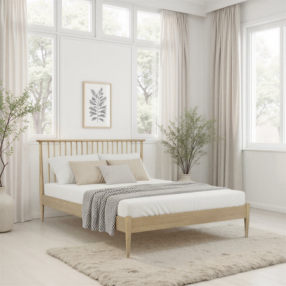 image 1 of 4ft6 Double Tall headend, slatted design. Real oak,Solid,strong,wood bed frame.Low foot end wooden bedstead | Clear | Real Oak | Double