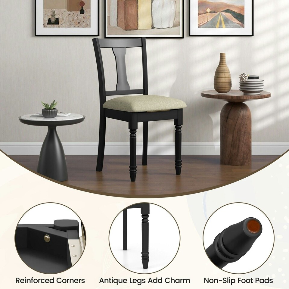 image 1 of COSTWAY Set of 2 Wooden Dining Chairs Kitchen Accent Chair Black