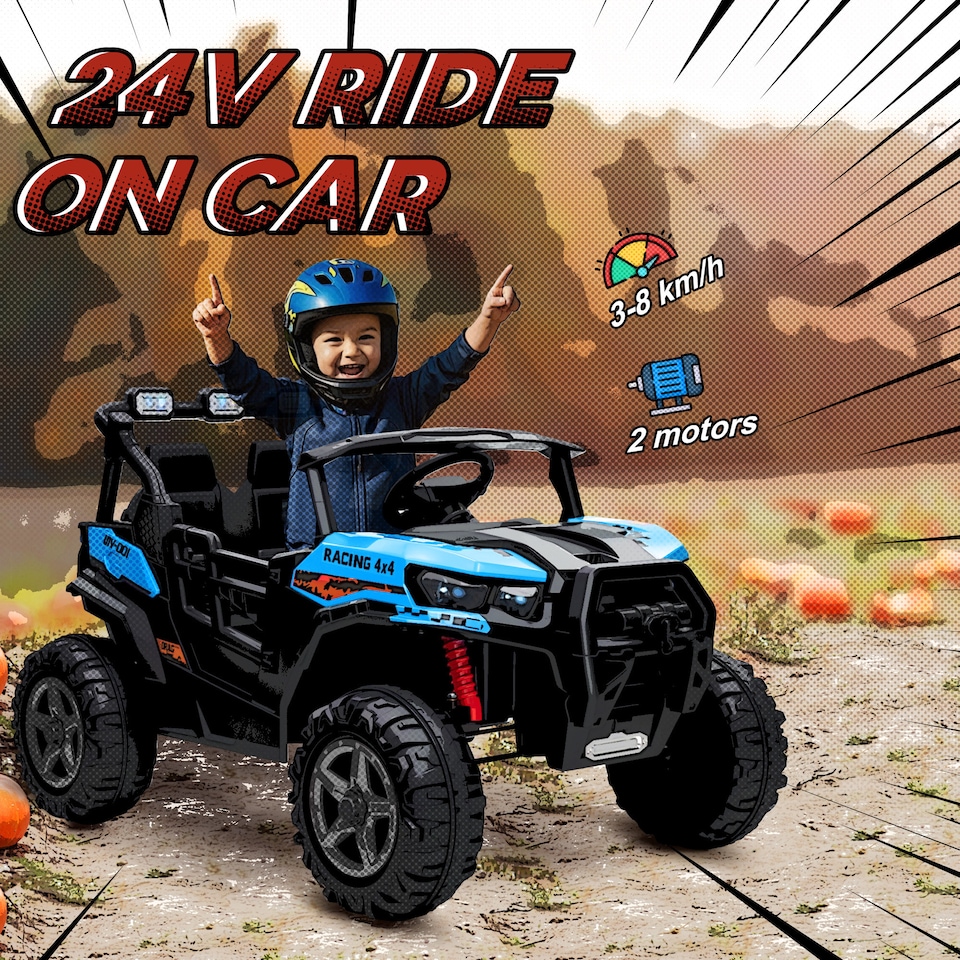 image 1 of AIYAPLAY 24V Electric Ride on Car, 2-Seater Electric Car for Kids with Remote Control, Light, Bluetooth, Soft Start, Suspension Spring, 2 Motors Children Ride on Toy UTV Truck | Blue