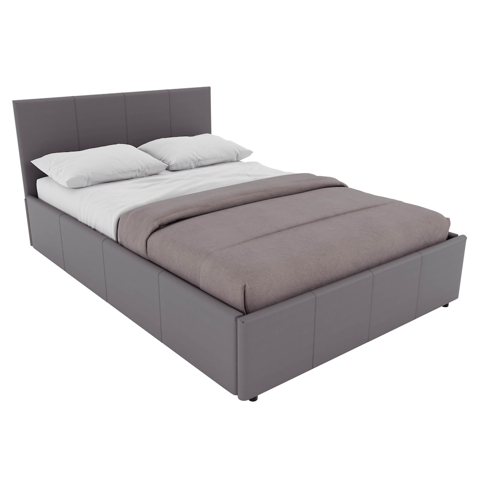 image 1 of Vida Designs Lisbon Double Ottoman Faux Leather Bed, Grey & Gel Memory Foam Pocket Spring Mattress, Double