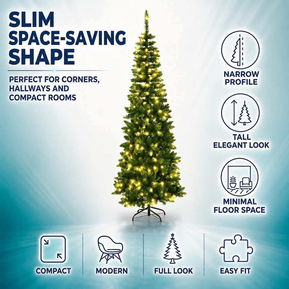 image 1 of 6FT Pre-Lit Pencil Christmas Tree with Warm White LED Lights - Festive Xmas Decoration for Home and Holiday Display
