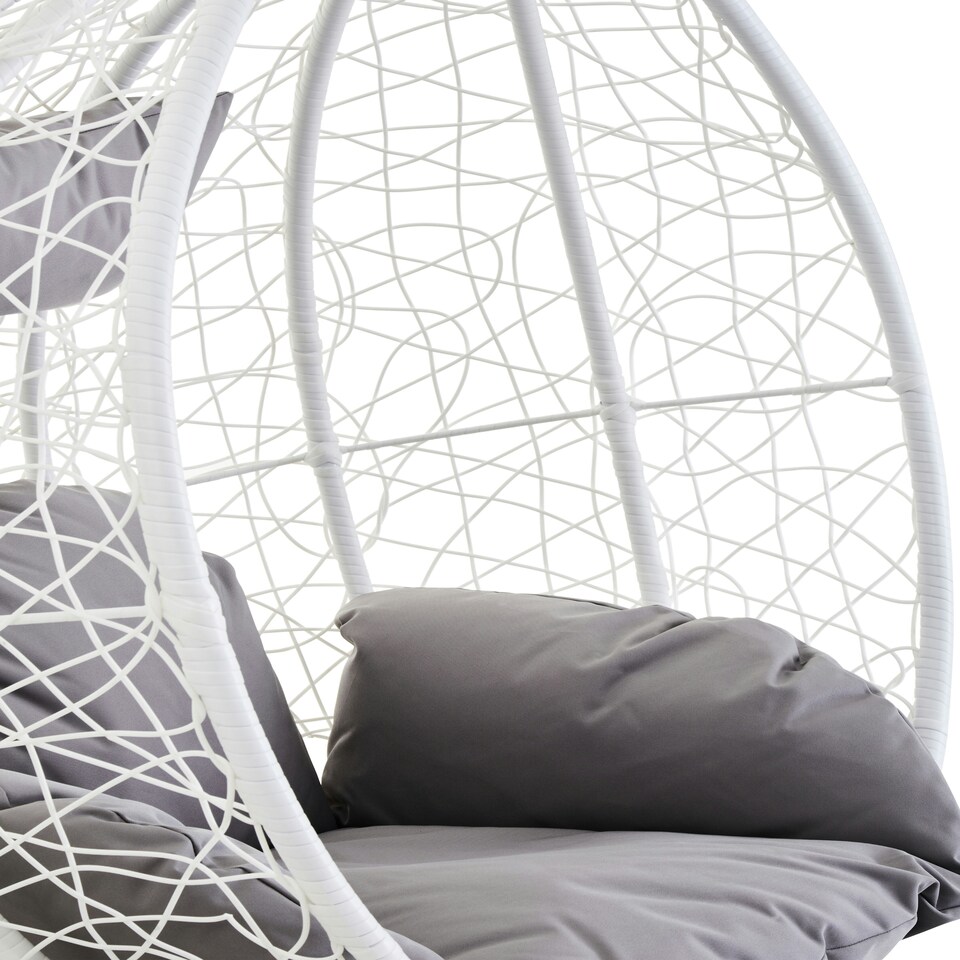 image 1 of Interiors by Premier Stylish White Hanging Chair, Plush Comfort Lounge Chair, Stable Lawn Chair, Modern Chair with grey cushions