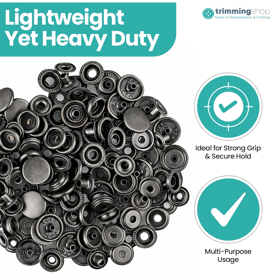 image 1 of 15mm Press Studs 4 Part No Sew Buttons, Durable & Lightweight - 100pcs