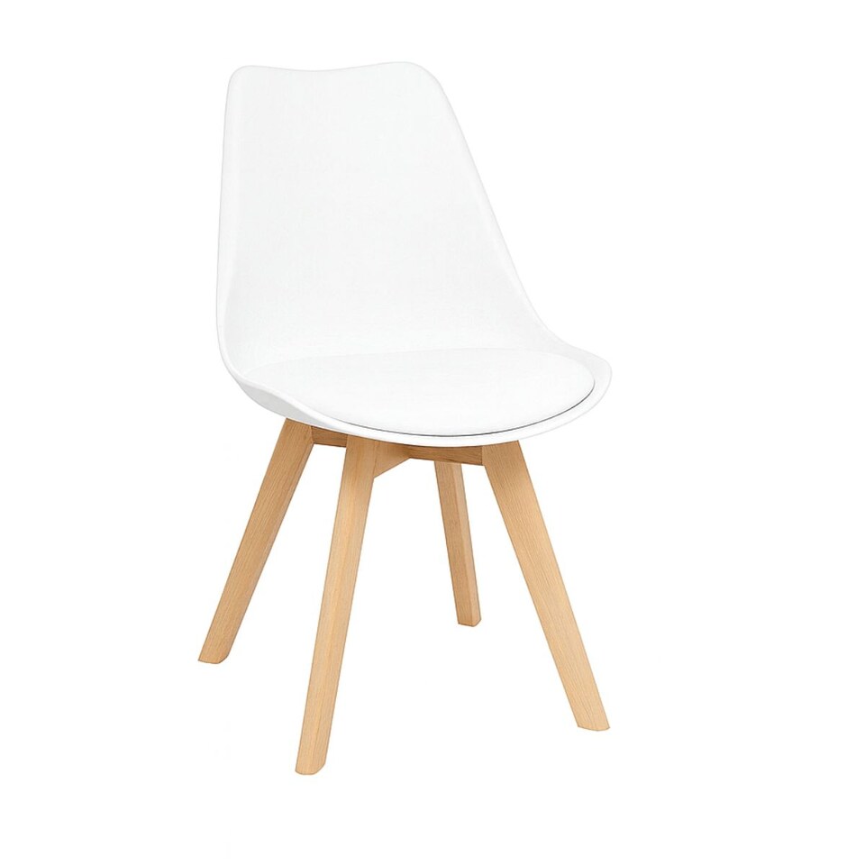 image 1 of Round Glass Dining Table with Chrome Metal Legs and 4 White Plastic Chairs, Modern Dining Set