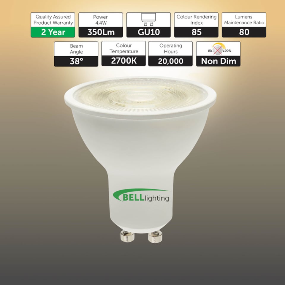 image 1 of BELL Lighting GU10 LED Spotlight 4.4W Warm White 2700K Energy Saving Light Bulbs