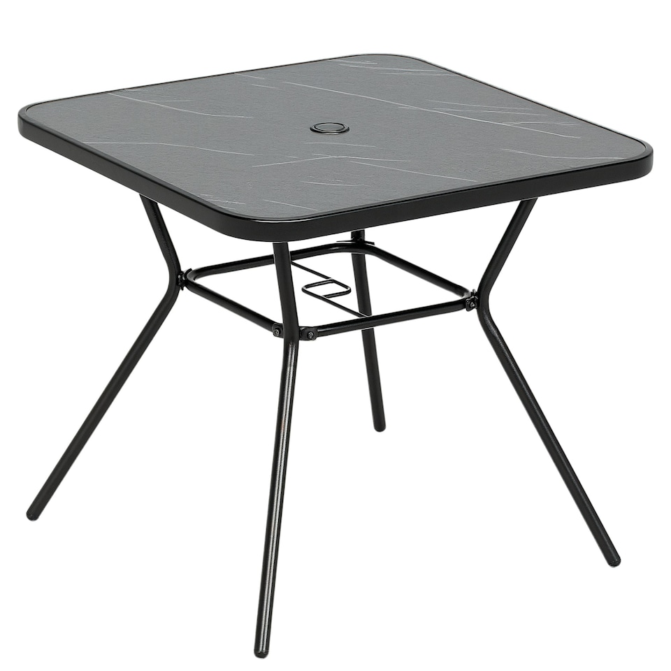 image 1 of Outsunny Faux-marbled Patio Table with Umbrella Hole Steel Frame for Balcony