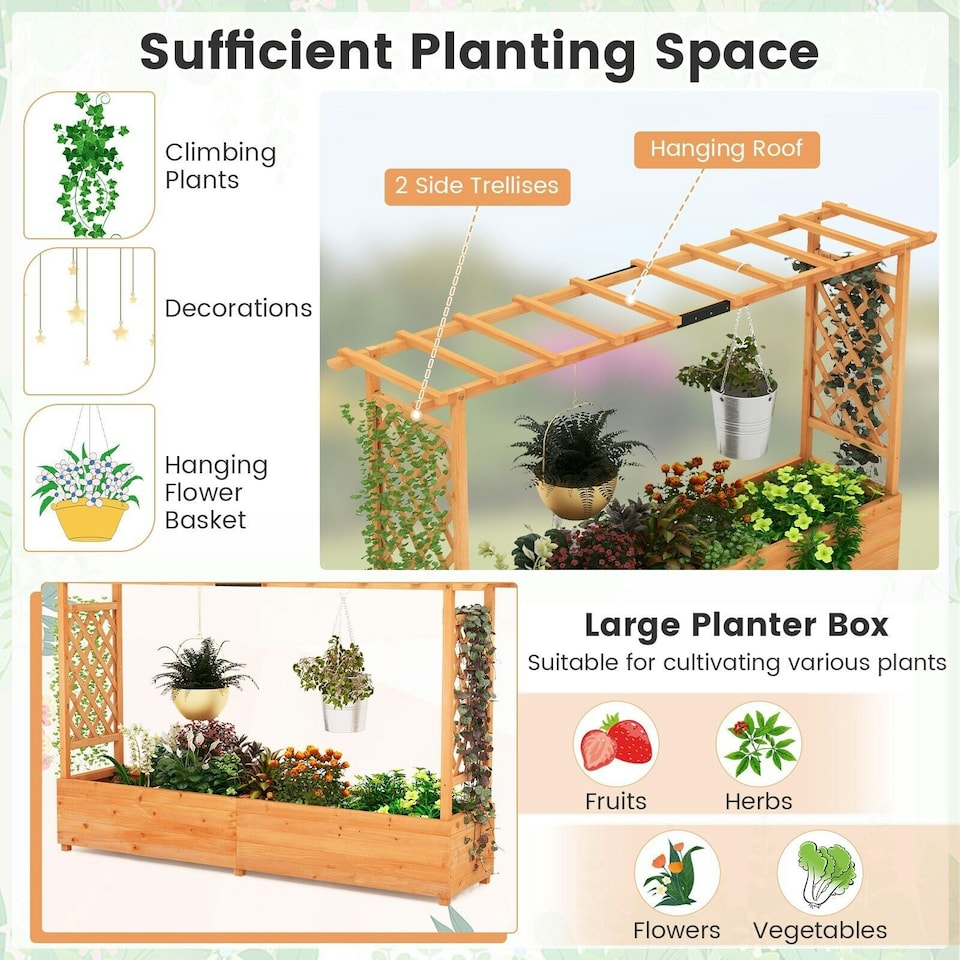 image 1 of COSTWAY Raised Garden Bed Planter Box w/2-Sided Trellis Orange
