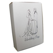 White Cake Boxes with Bride and Groom Wedding Day Print in Silver - Pack of 10