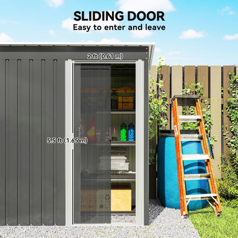 image 1 of Outsunny 5 x 3ft Garden Storage Shed Sliding Door Sloped Roof Tool, Grey Grey