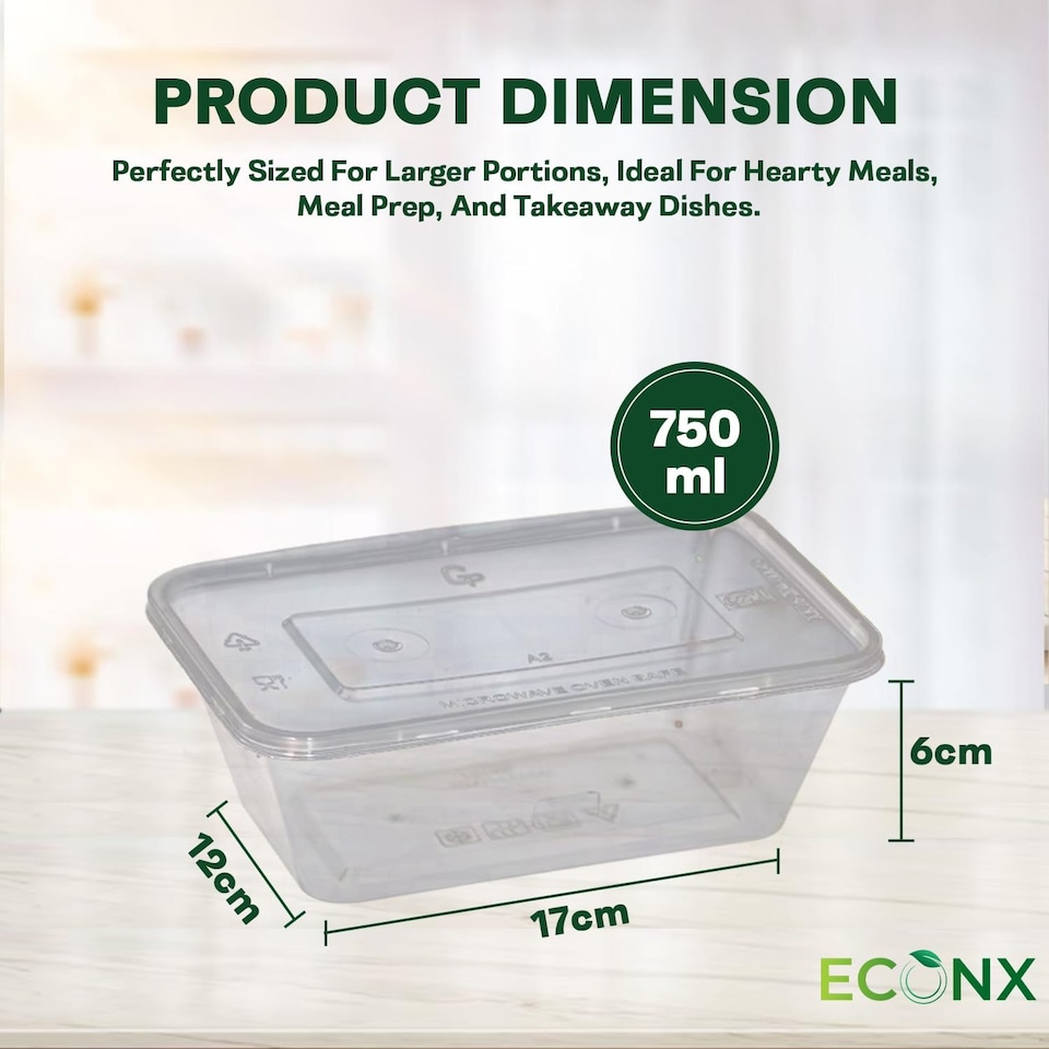 image 1 of ECONX 750ml Plastic Food Storage Containers With Lids Microwave & Freezer Safe Takeaway Reusable Food Containers x 100pk