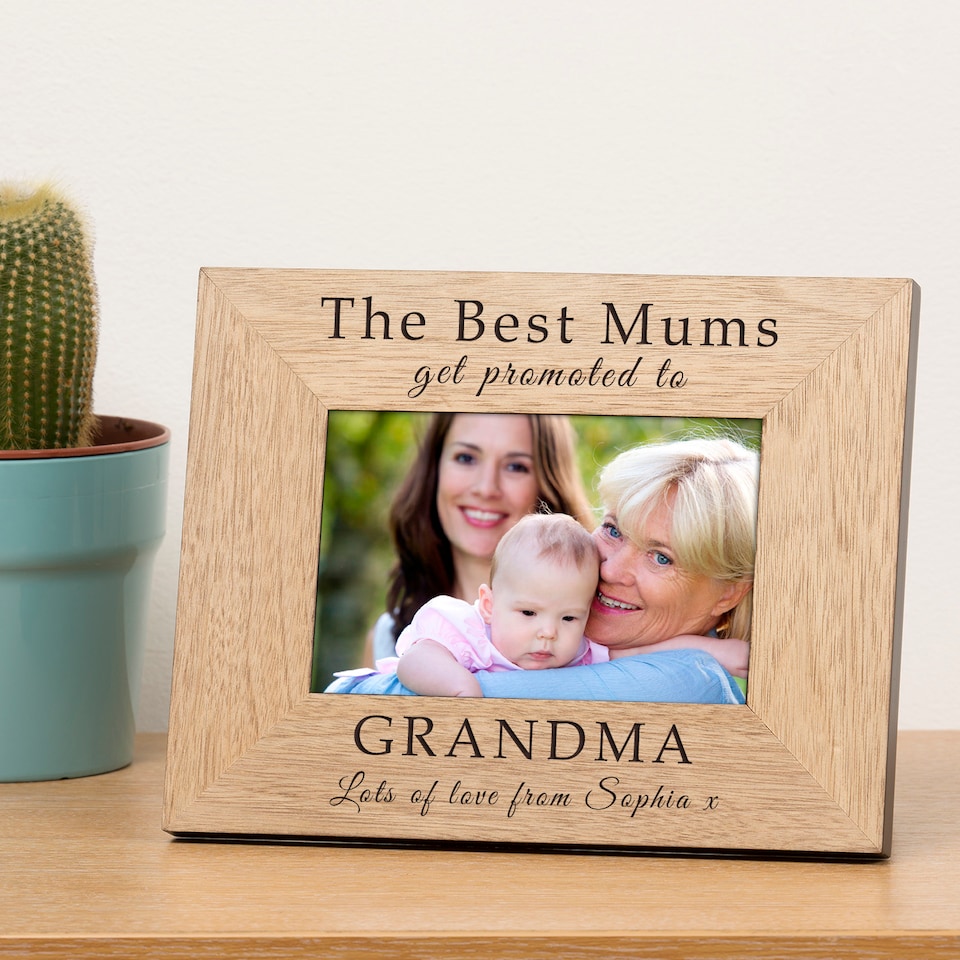 image 1 of Personalised Best Mum Promoted Grandma New Baby 6x4 Wood Picture Frame
