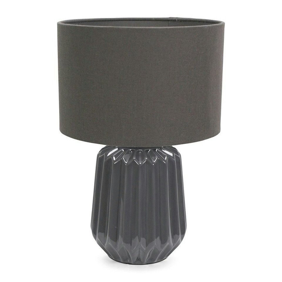 image 1 of ValueLights Zak Charcoal Grey Pleated Textured Ceramic Table Lamp with matching Fabric Lamp Shade