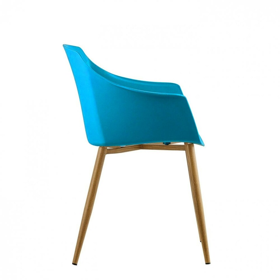image 1 of Set of 2 Eden Modern Dining Chairs, Faux Leather Padded Cushion & Solid Wooden Legs Blue