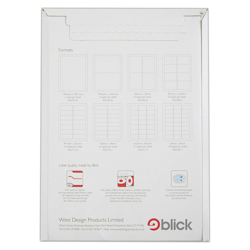 image 1 of Blick 6 Per Sheet 100 Sheets, 99.1mm x 93.1mm, Rectangular, White, 600 Labels