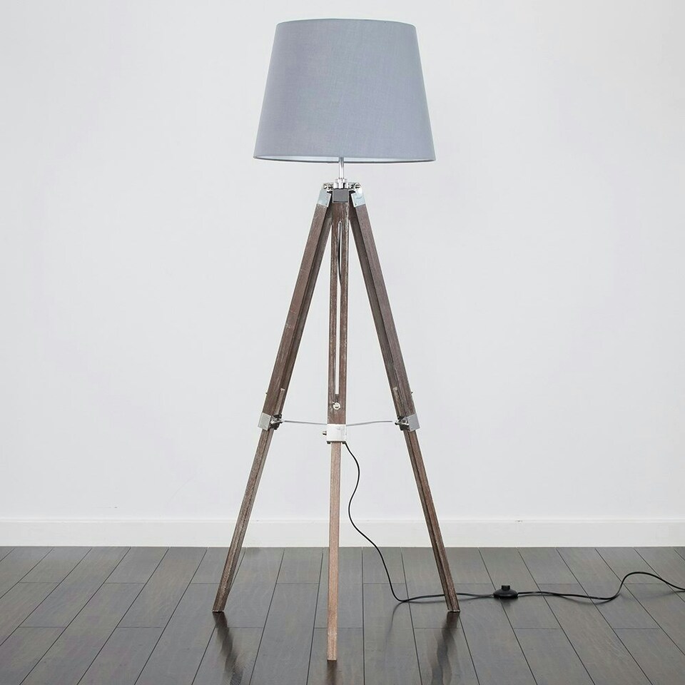 image 1 of ValueLights Clipper Brown Floor Lamp With Grey Shade