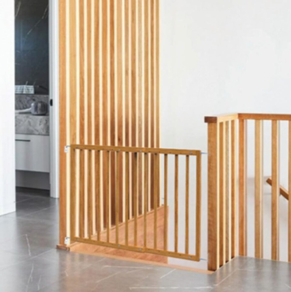 image 1 of Safetots Top of The Stairs Screw Fitted Stair Gate, Natural Wooden, 63.5cm - 105.5cm, Wood Baby Gate, Safety Gate | Cream | 1