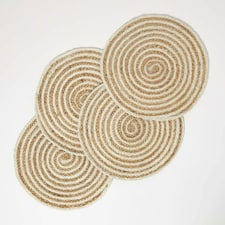 Homescapes Natural & Cream Spiral Jute Handwoven Round Placemats Set of 4