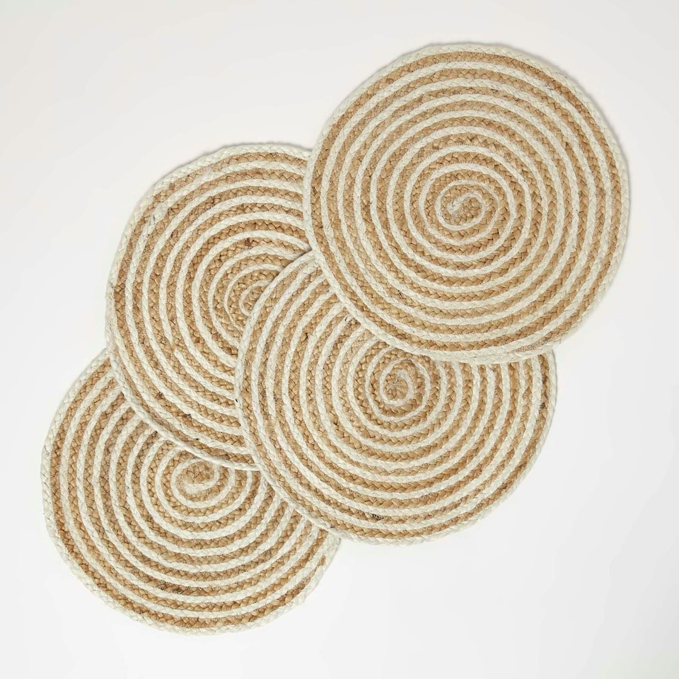 image 1 of Homescapes Natural & Cream Spiral Jute Handwoven Round Placemats Set of 4