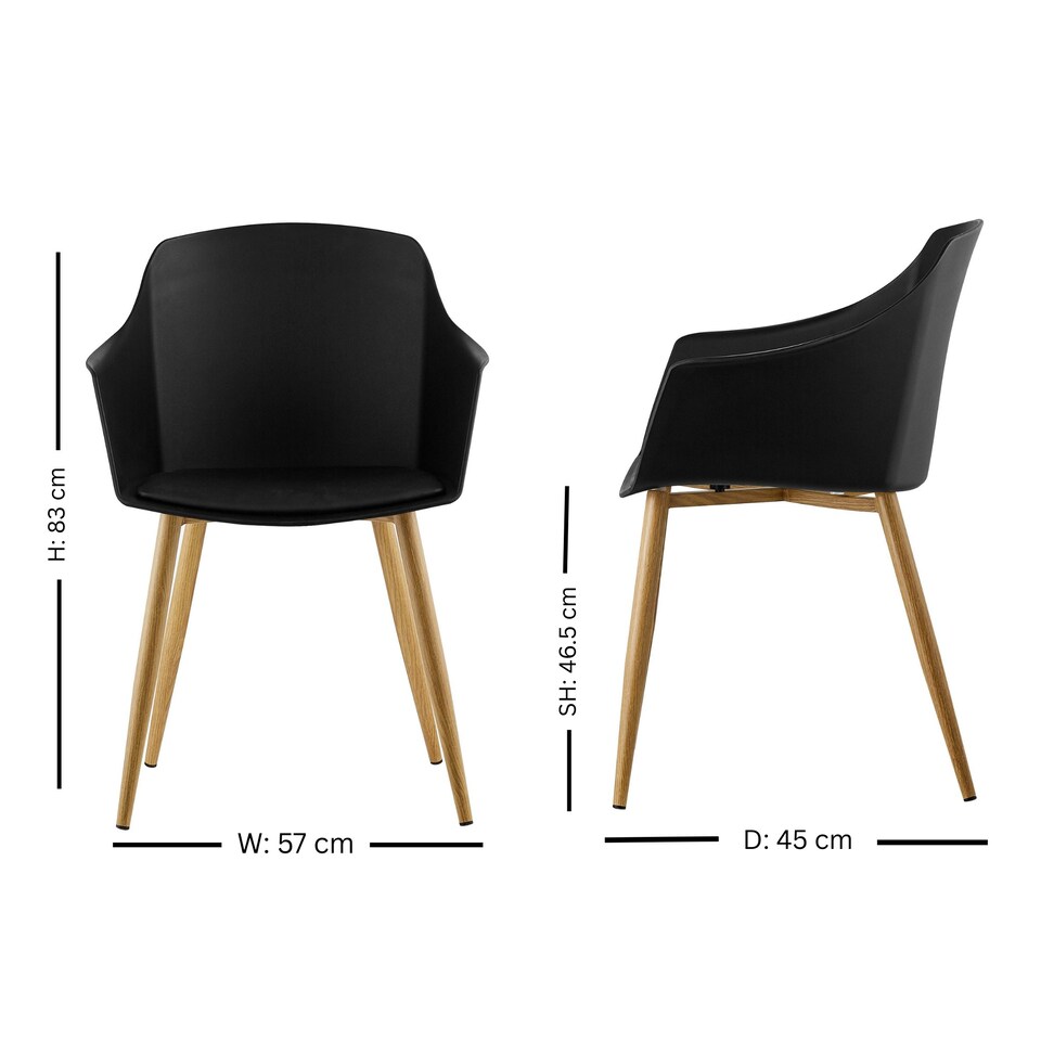 image 1 of Set of 2 Eden Modern Dining Chairs, Faux Leather Padded Cushion & Solid Wooden Legs Black