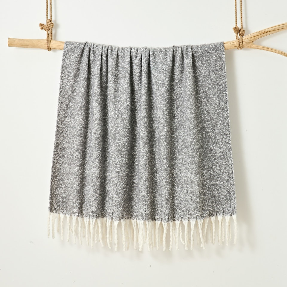image 1 of Aisling Marl Faux Mohair Throw - Super Soft, Stylish Tasselled Blanket Grey | Graphite