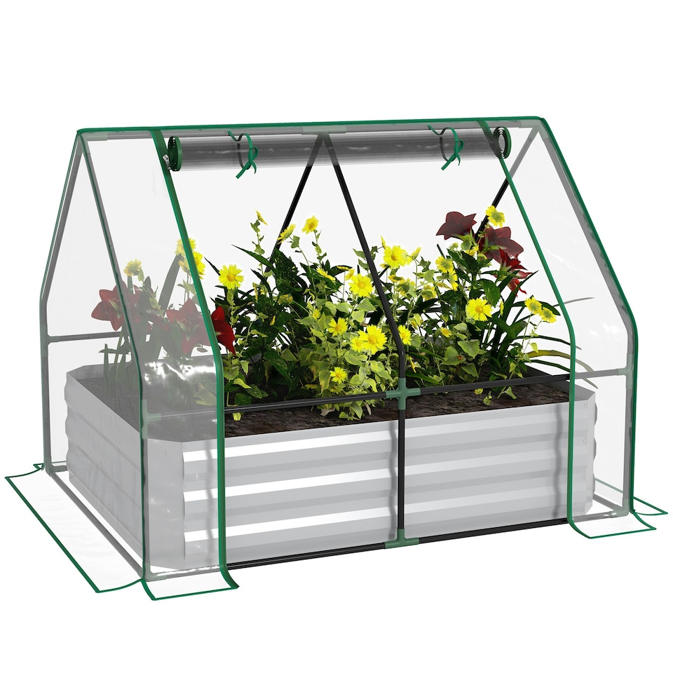 image 1 of Outsunny Raised Garden Bed Planter Box with Greenhouse, Large Window, Clear