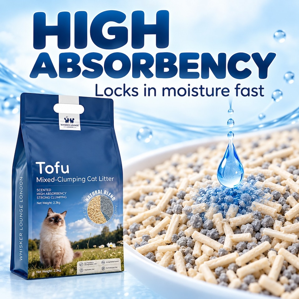 image 1 of Whisker Lounge London Tofu Clumping Cat Litter – Bentonite Blend 2.3kg