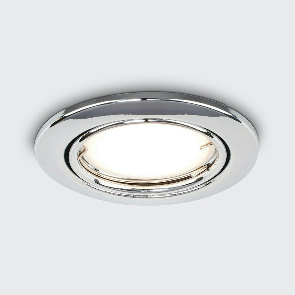 image 1 of ValueLights 10 Pack Fire Rated Polished Chrome Tiltable GU10 Recessed Ceiling Downlights