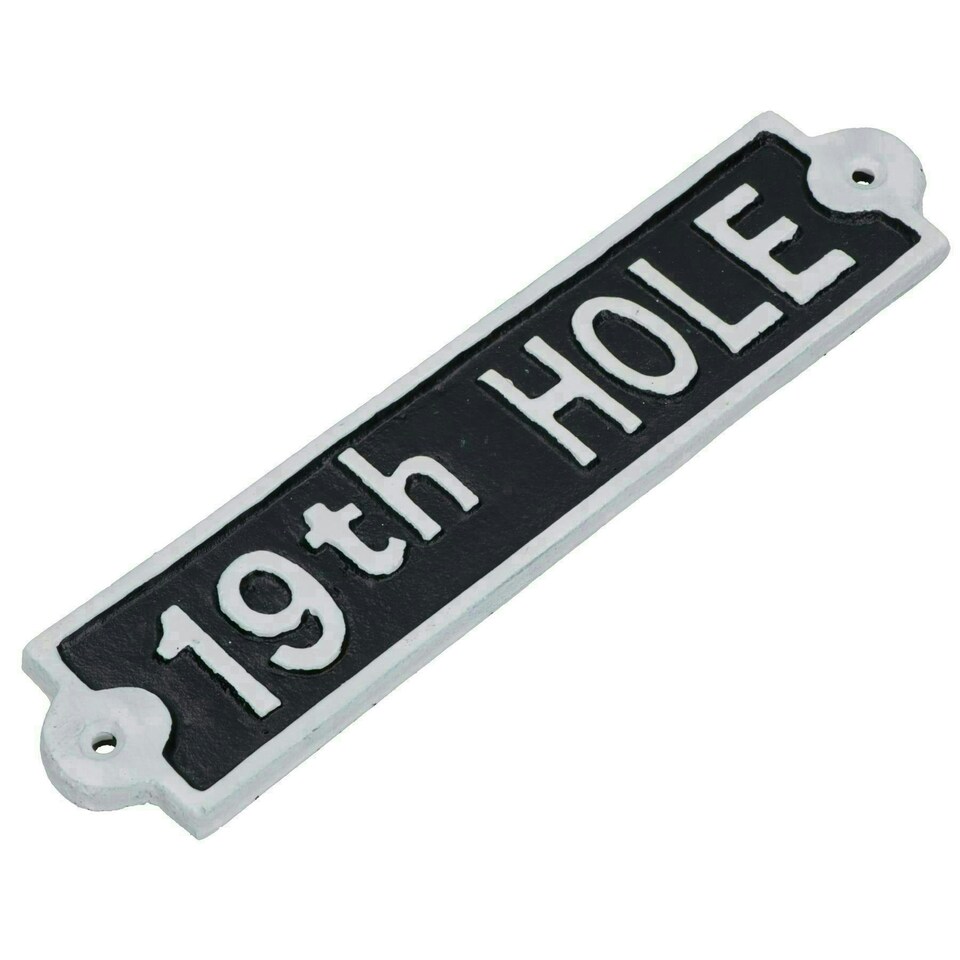image 1 of 19th Hole Cast Iron Sign Plaque Wall Door Fence Post House Garden Yard Bar Pub