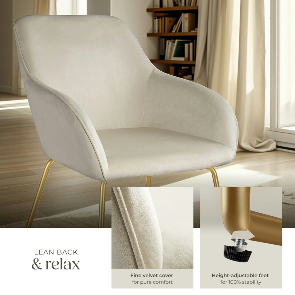 image 1 of Dining Chair Jeane - velvet look, cantilever frame - Set of 2 Cream | Velvet Look Cream/Gold