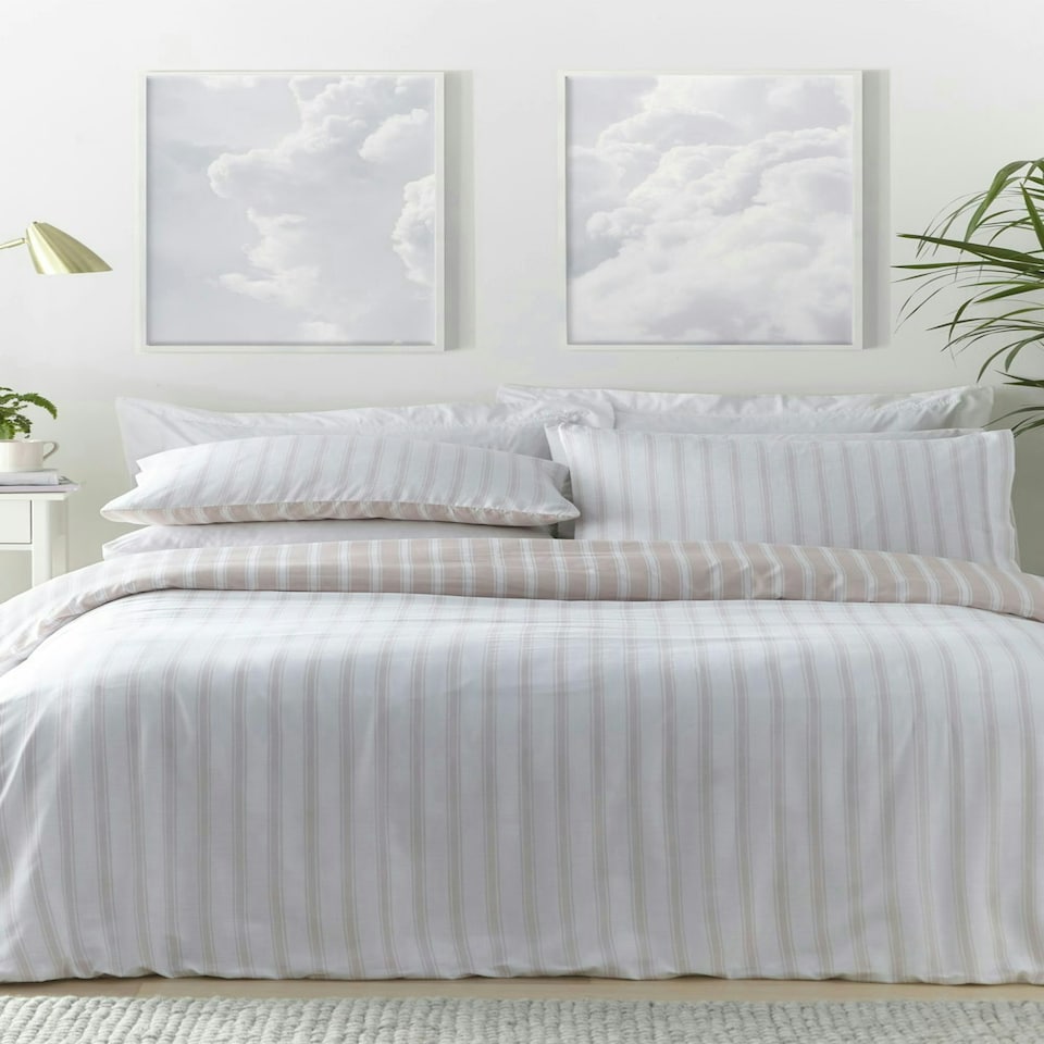 image 1 of Harvard Stripe Print Duvet Cover Set - Super King - Pink