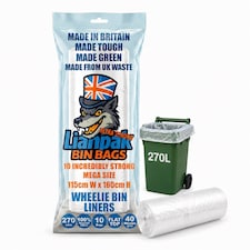 Lianpak 270L Clear Wheelie Bin Liners 115 x 160cm 40 Micron 10 Bags Per Roll