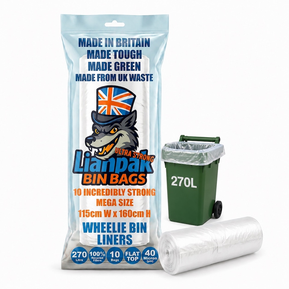 image 1 of Lianpak 270L Clear Wheelie Bin Liners 115 x 160cm 40 Micron 10 Bags Per Roll