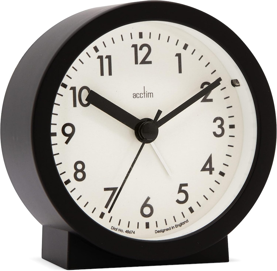 image 1 of Acctim Gaby Small Analogue Contemporary Bedside Alarm Clock | Black | Black