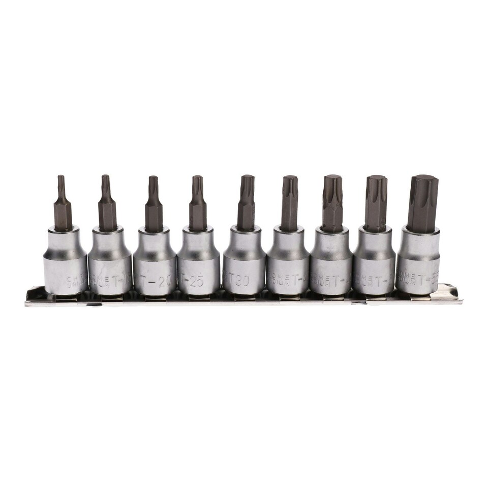 image 1 of 9pc 3/8"Dr Star Torx Bit Sockets Socket on Rail T10 - T55 Shallow Male