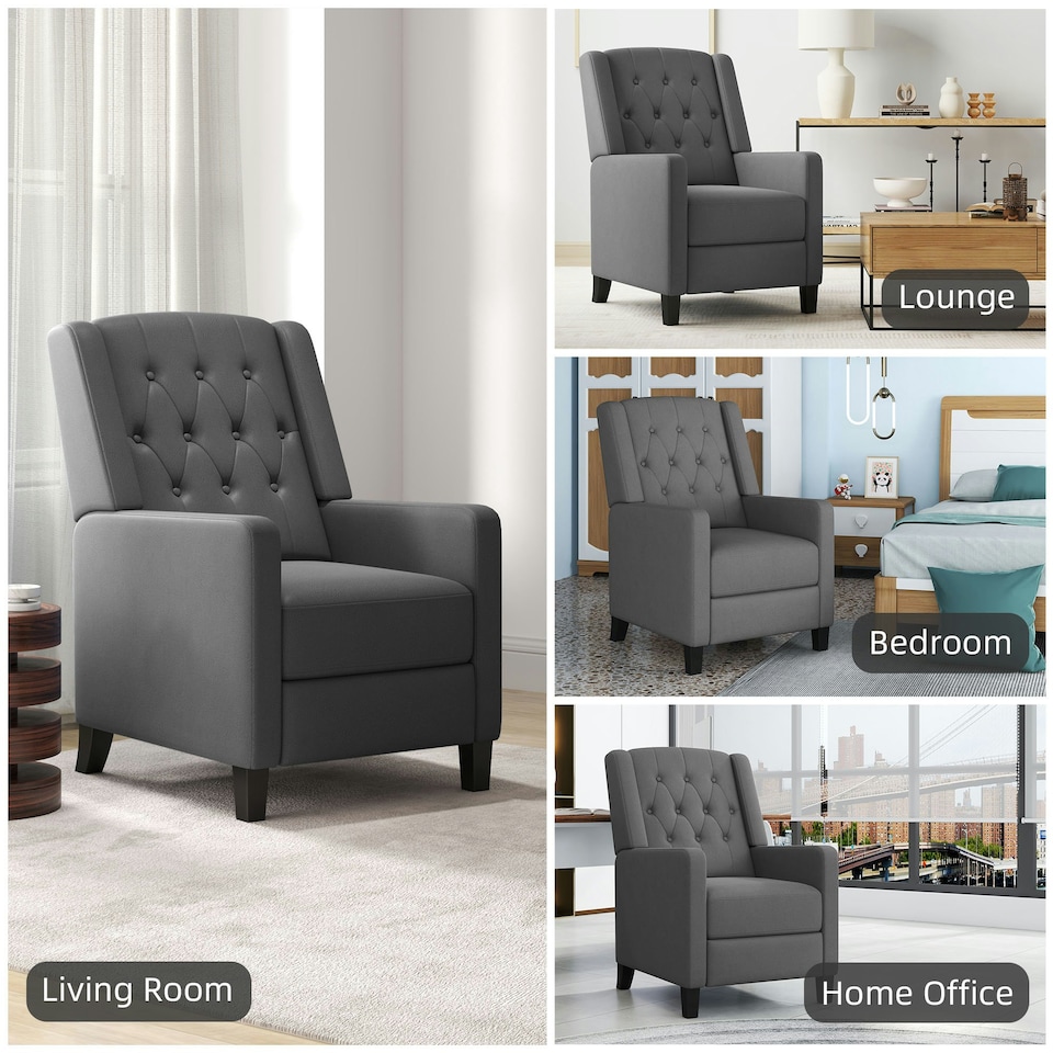 image 1 of HOMCOM Button Tufted Microfibre Cloth Recliner Armchair for Living Room, Grey