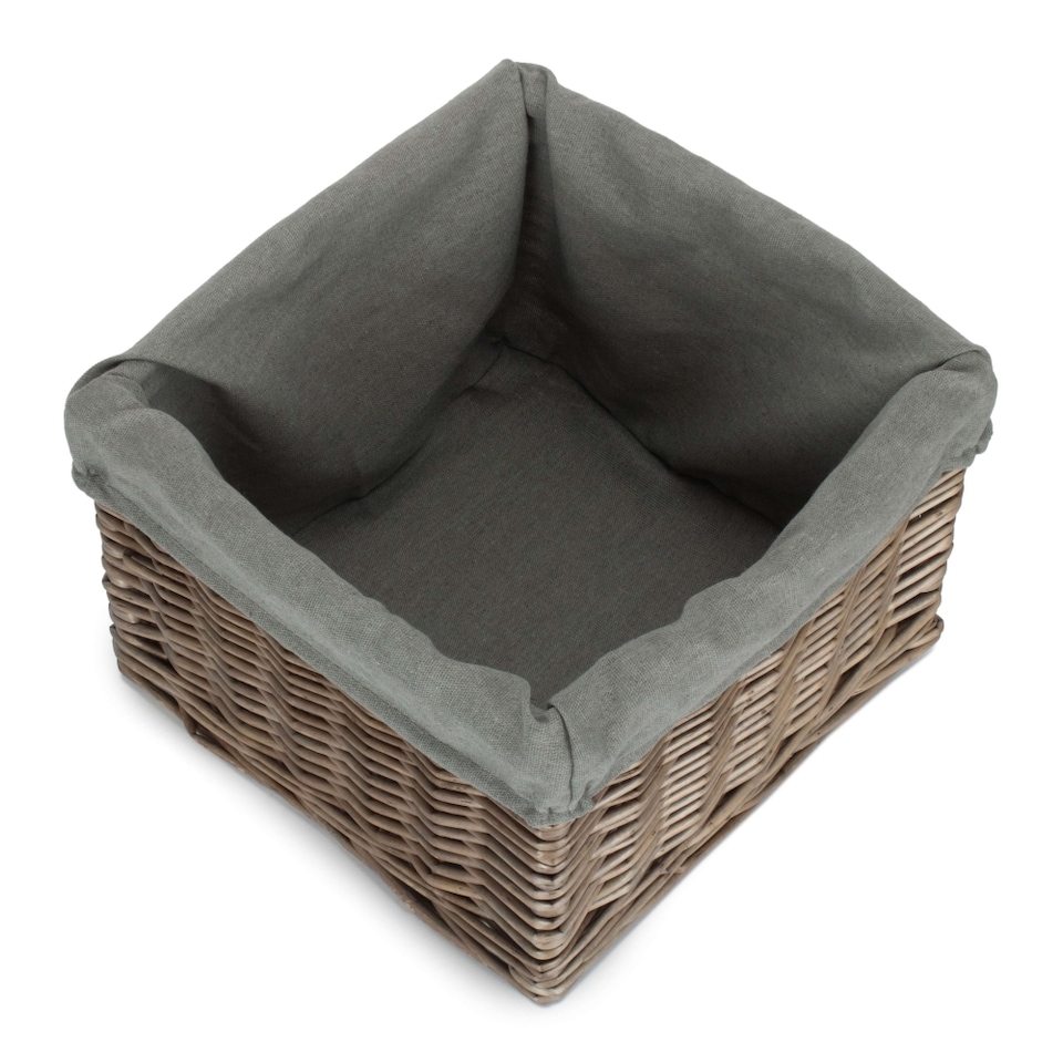 image 1 of Set of 2 Square Antique Wash Grey Lined Storage Basket | Grey | Grey | Not provided
