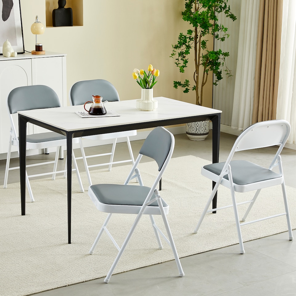 image 1 of MCC Direct Set of 4 Folding Metal Dining Chairs Kitchen Padded Seats