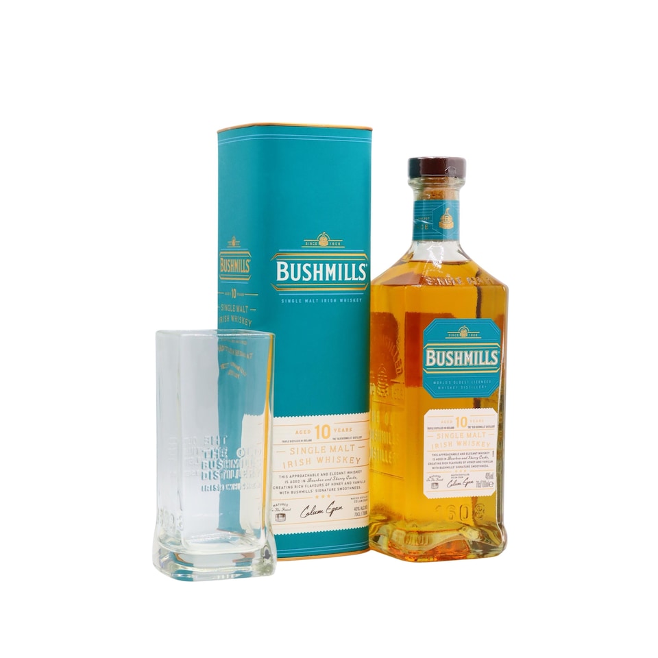 Bushmills - Irish Single Malt 10 year old Whiskey (Includes Highball Glass)