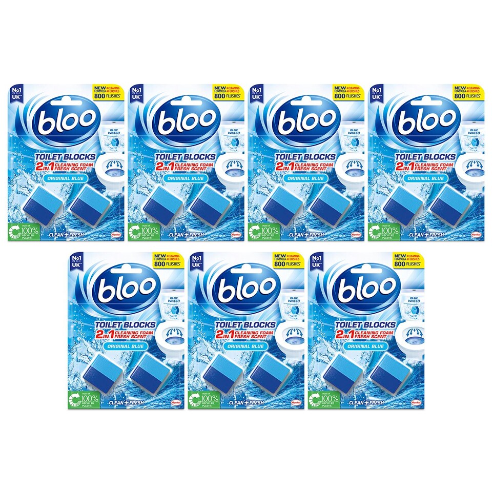 image 1 of Bloo Toilet Rim Blocks Original Blue Clean+Fresh with Fresh Fragrance, 7 Pack | Multi | 7