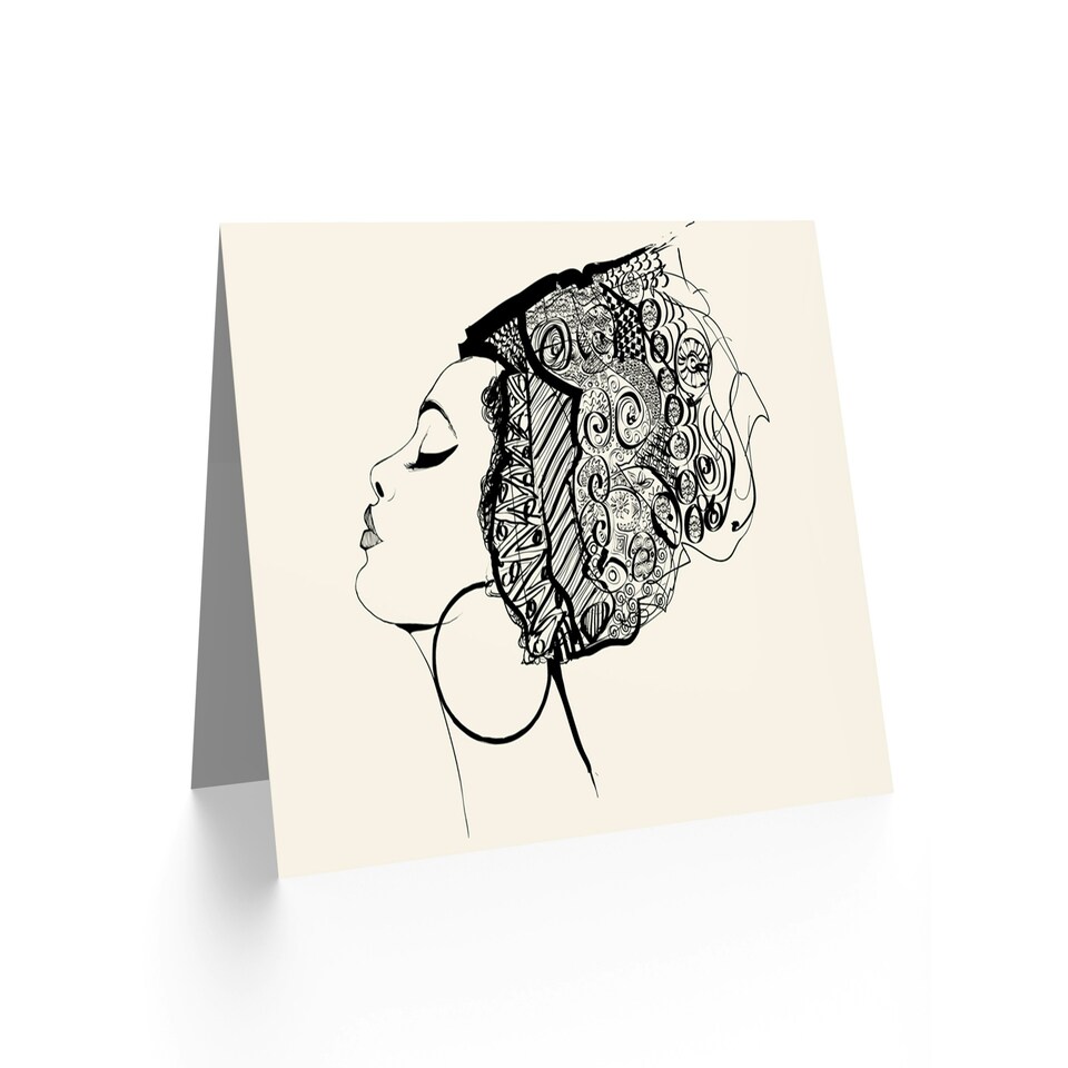 image 1 of Elegant Woman With Headdress Blank White Drawing Modern Art Card